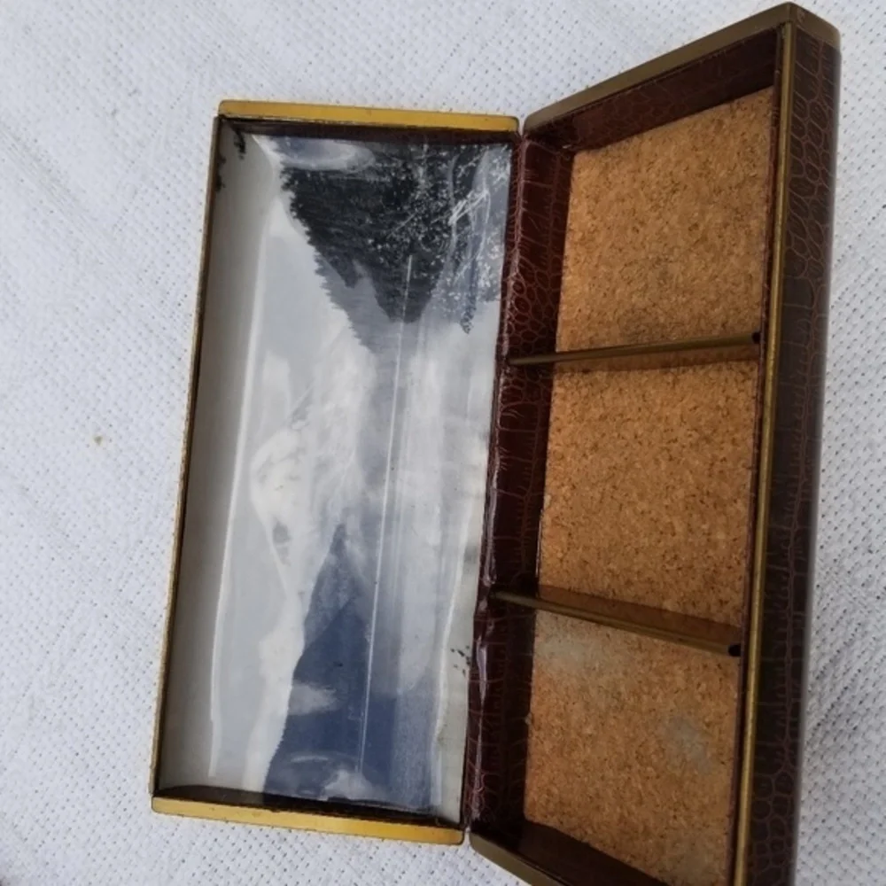 Vintage Scenic‎ 60's brass and croc embossed box